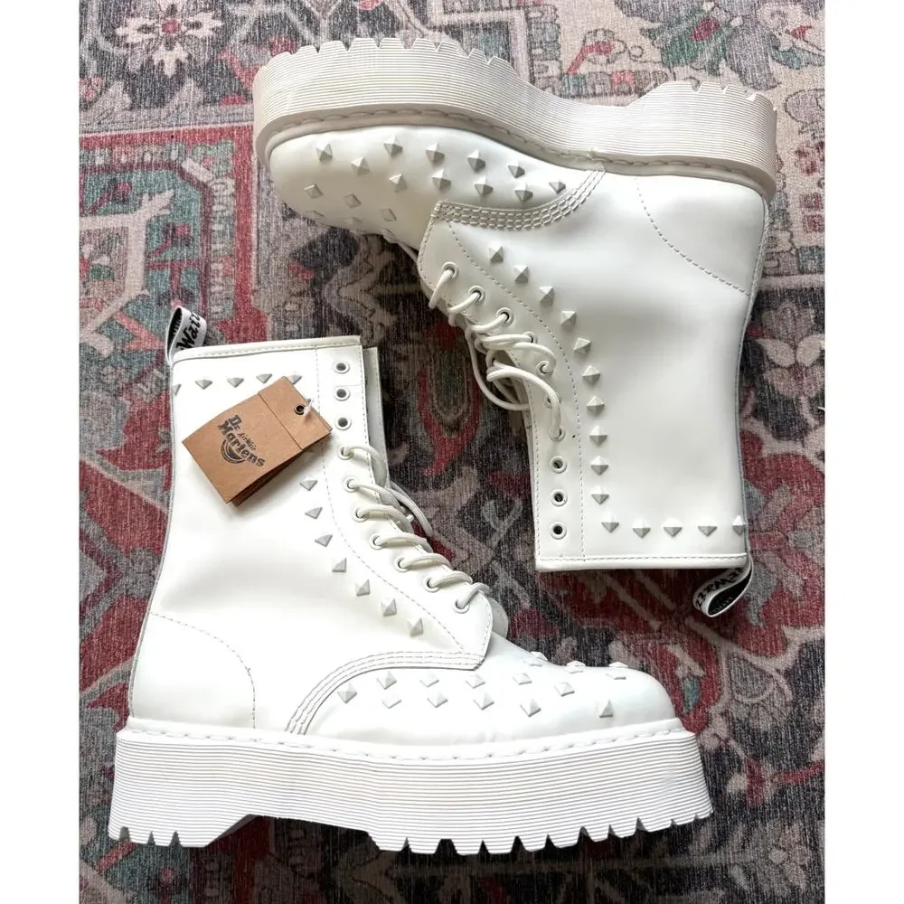 New Dr. Doc Martens 1490 Stud Boot in White Platform Combat Boot Size 11